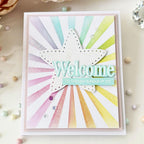 Papertrey Ink So Radiant Stencils- 0105 stitched star rainbow stripes welcome baby card