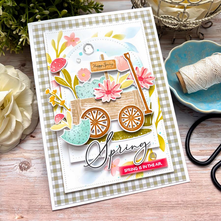 Papertrey Ink Spring Wagon Dies pti-1067 lots of flowers