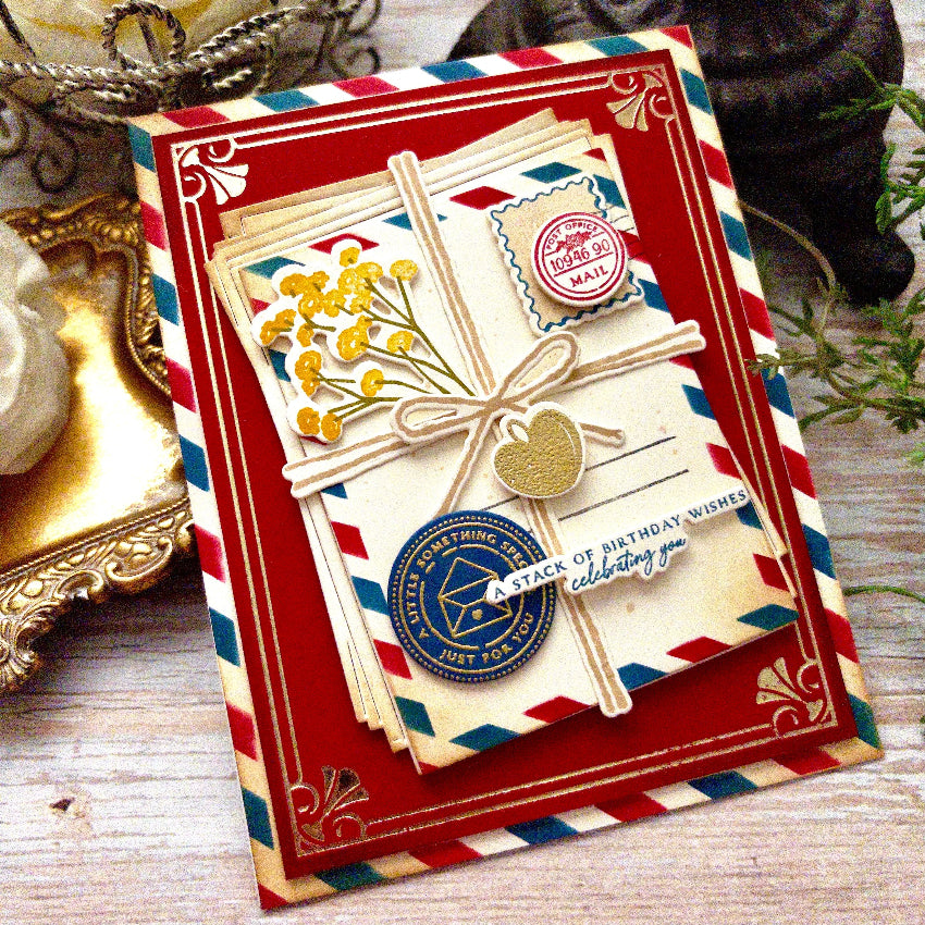 Papertrey Ink Stacked Mail Clear Stamps 1709 red white blue stripes card