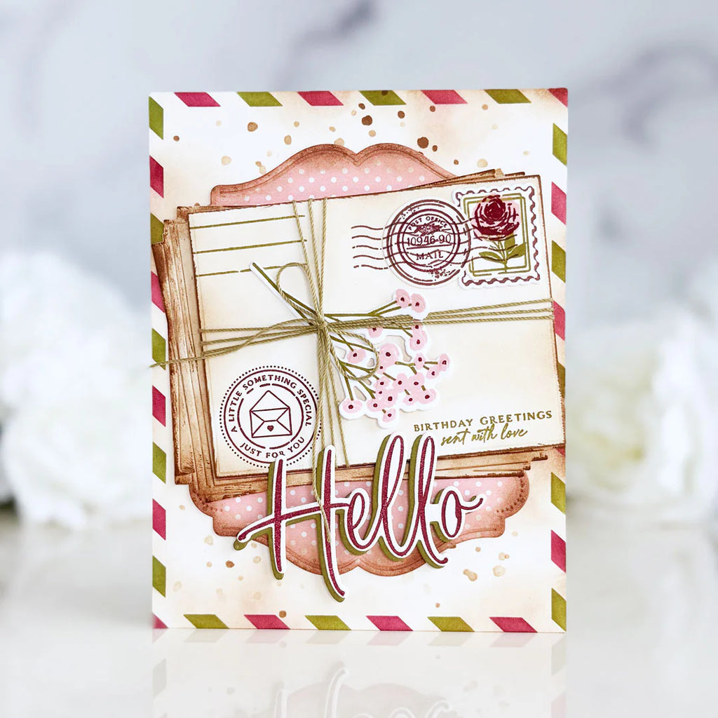 Papertrey Ink Stacked Mail Stencils - 0107 hello sent with love card