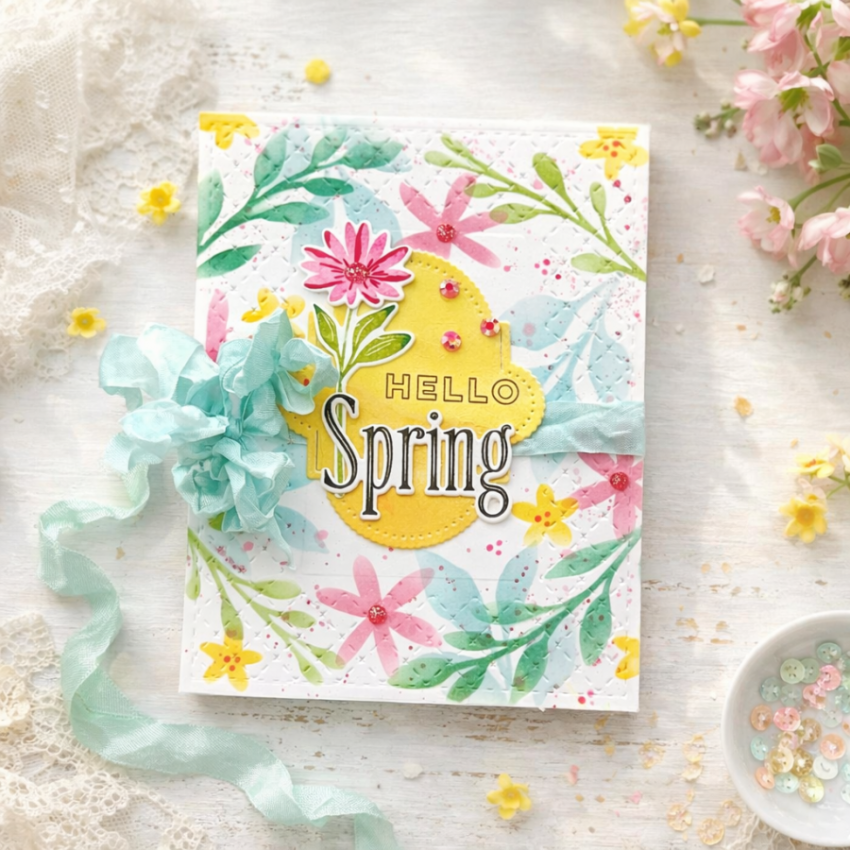 Papertrey Ink Stems and Blooms Stencils - 0102 hello spring