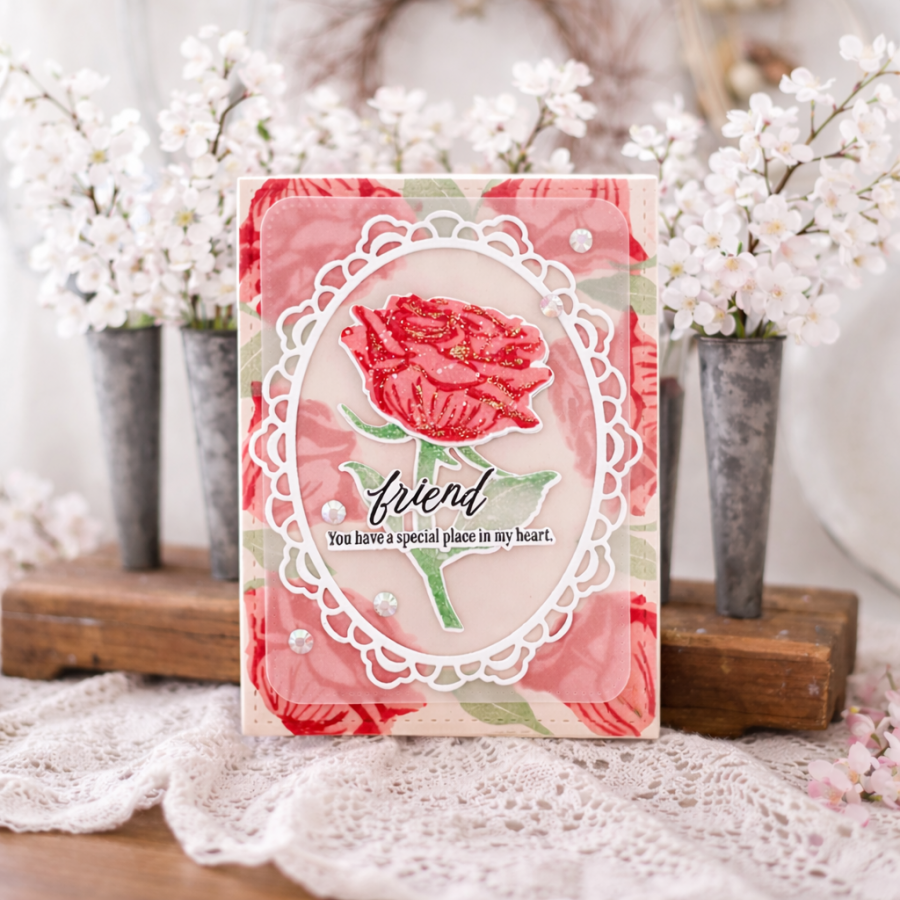Papertrey Ink Such a Treasure Clear Stamp and Die Set red rose
