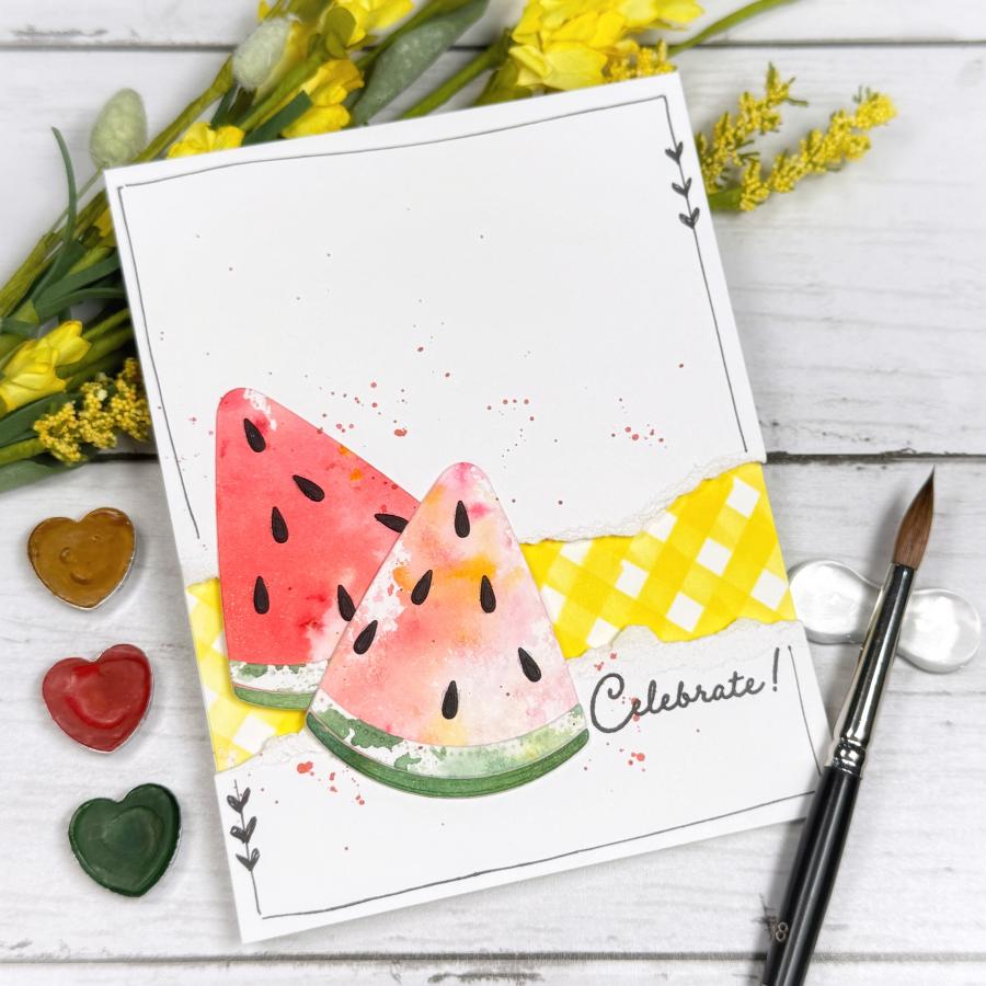 Papertrey Ink Sweet Americana Die and Stencil Set watermelon celebrate hearts card
