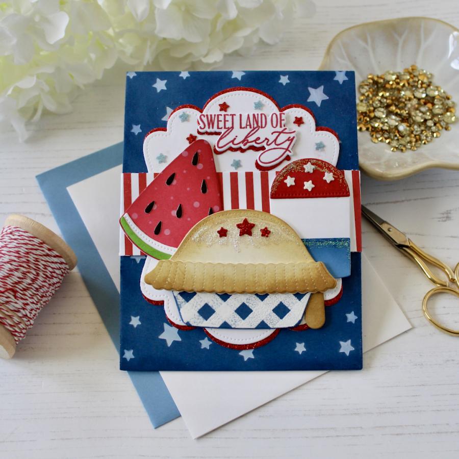 Papertrey Ink Sweet Americana Dies pti-1098 red white blue stars stripes popsicle pie watermelon card