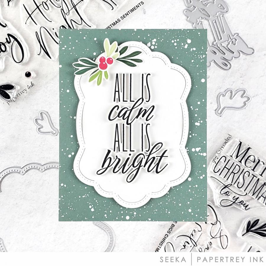 Papertrey Ink The Bigs Christmas Sentiments Clear Stamp and Die Set green