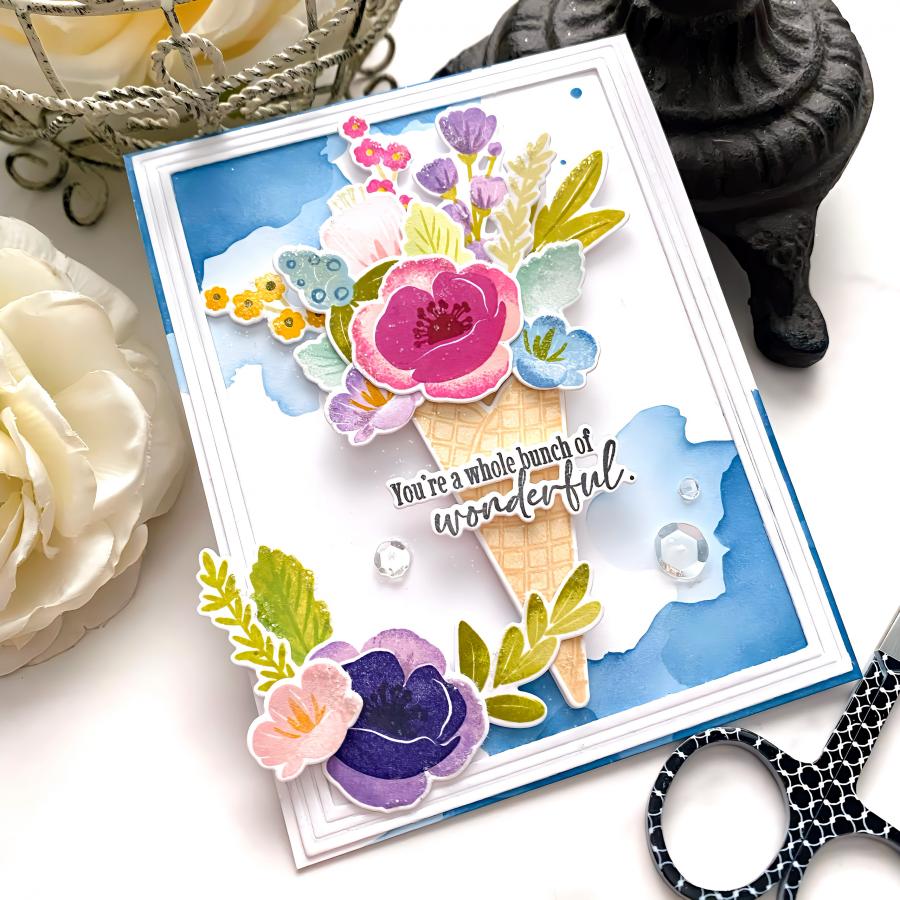 Papertrey Ink The Sweetest Bunch Clear Stamp and Die Set watercolor