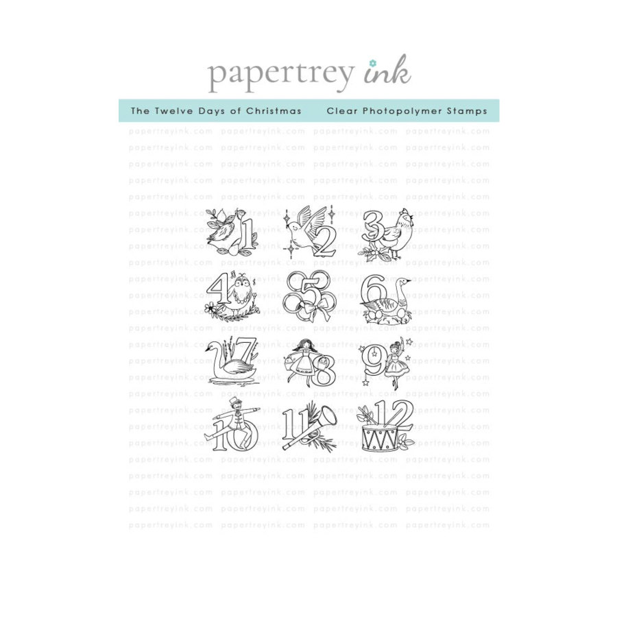 Papertrey Ink The Twelve Days of Christmas Clear Stamp and Title Die Set image 1