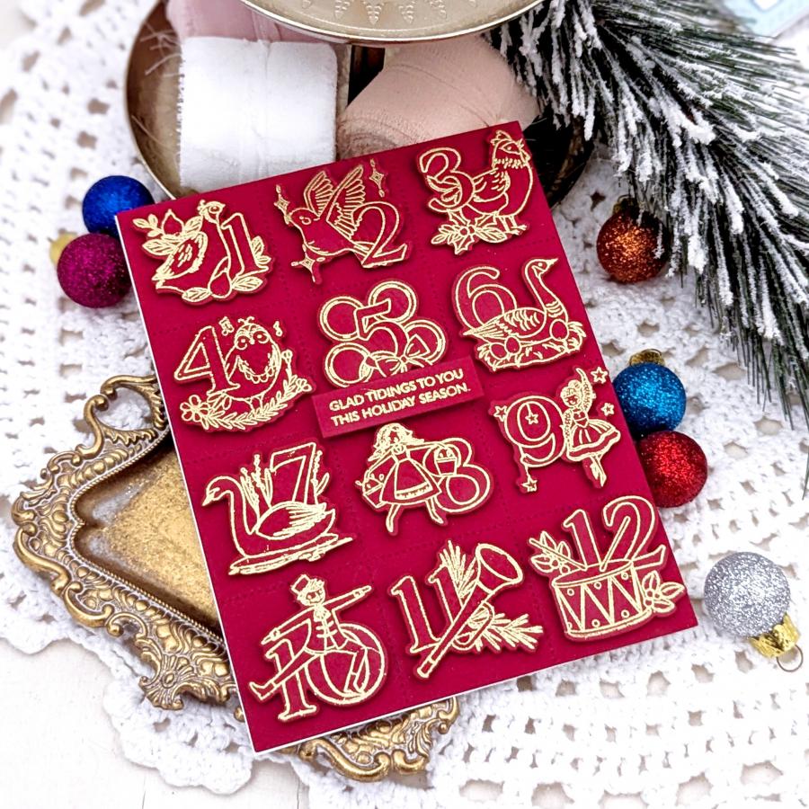 Papertrey Ink The Twelve Days of Christmas Clear Stamp and Title Die Set red
