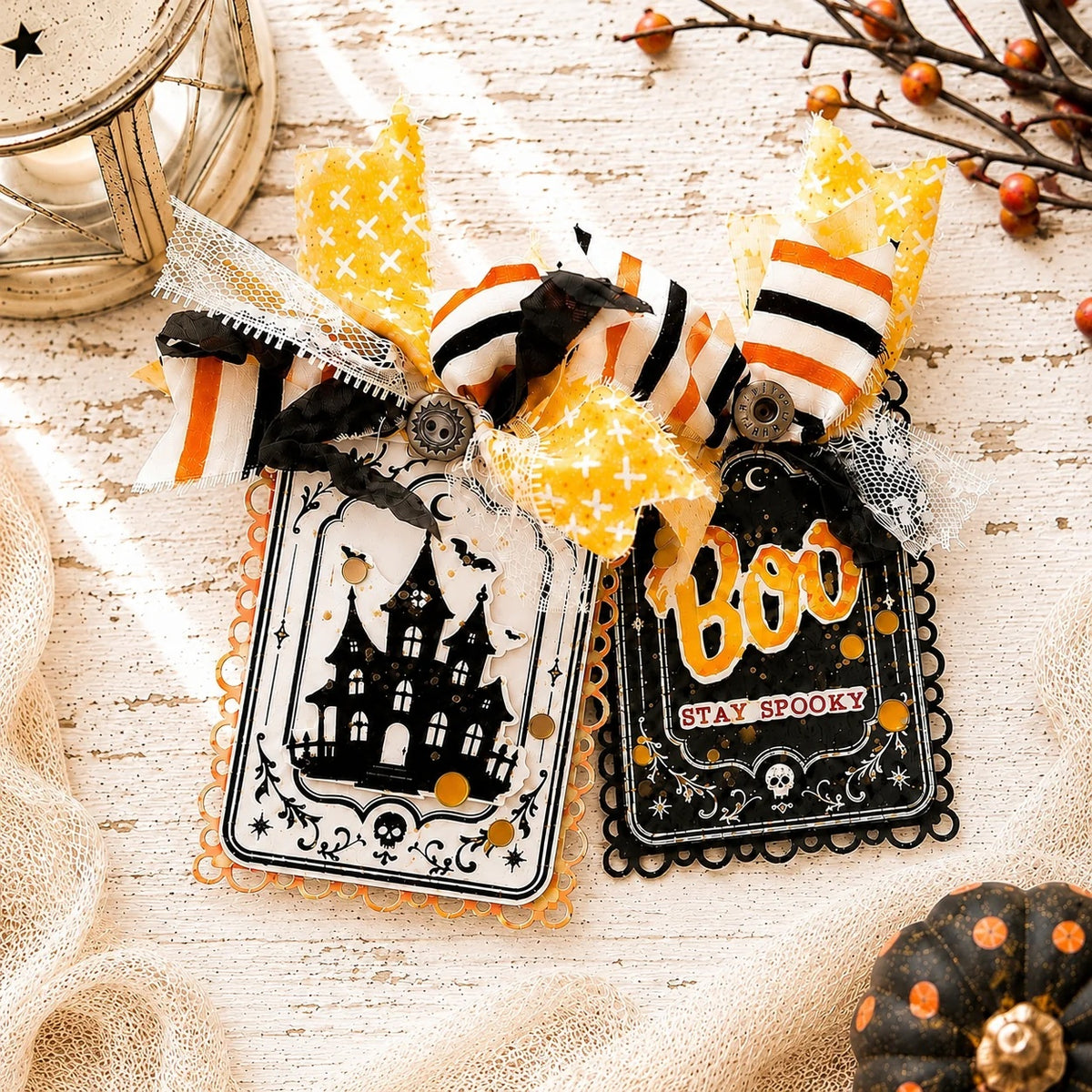 Papertrey Ink This is Big Sentiments Halloween Clear Stamp and Die Set spooky tags