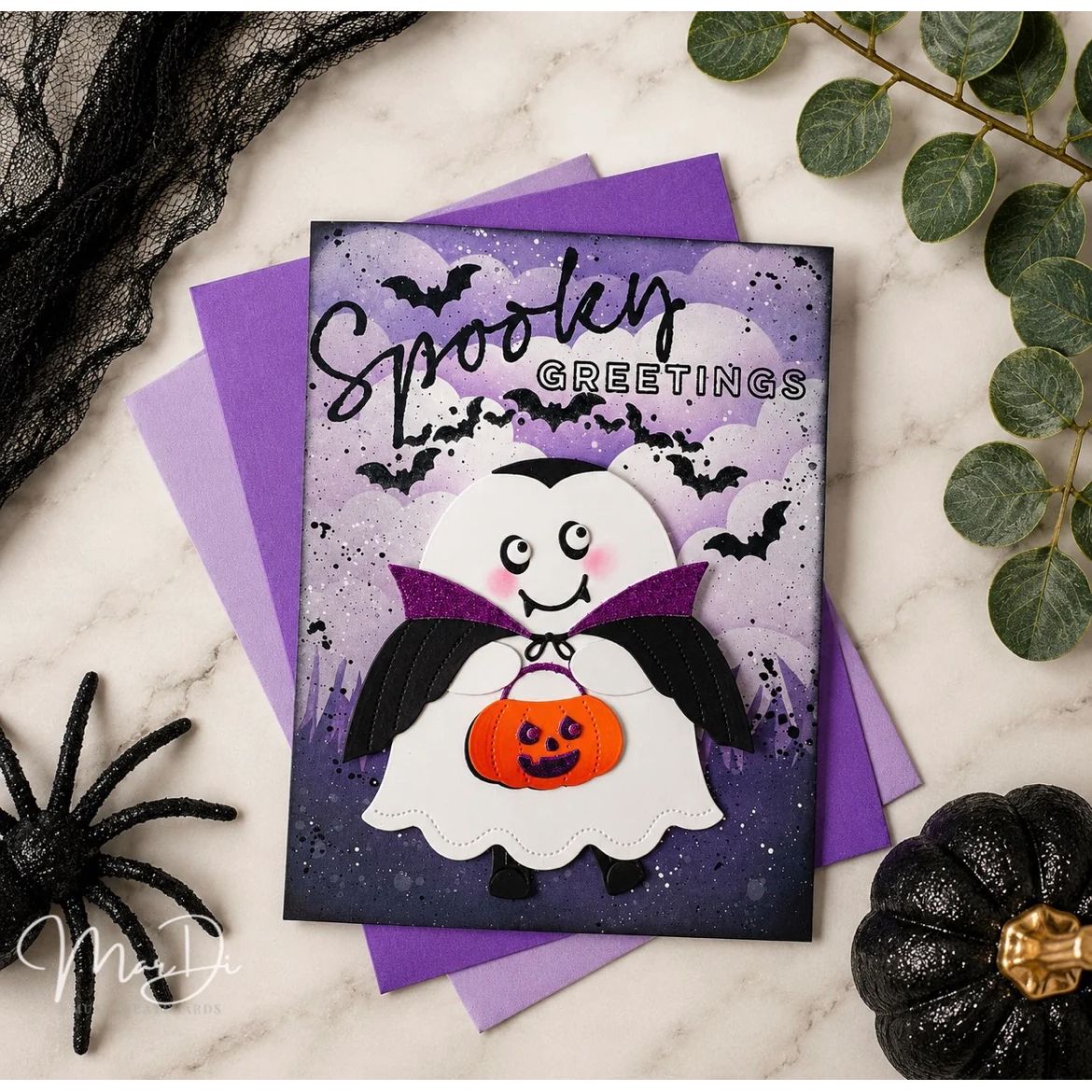 Papertrey Ink This is Big Sentiments Halloween Clear Stamp and Die Set vampire ghost card