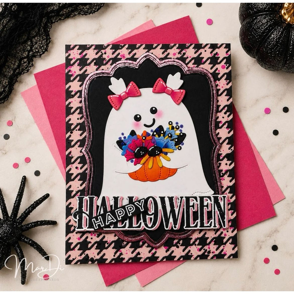Papertrey Ink This is Big Sentiments Halloween Clear Stamps 1727 ghost with pumpkin bouquet card
