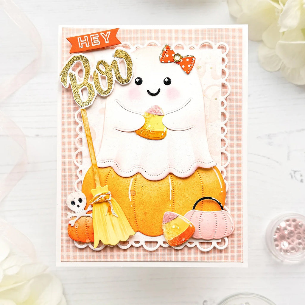 Papertrey Ink This is Big Sentiments Halloween Dies pti-1133 ghost on a pumpkin card