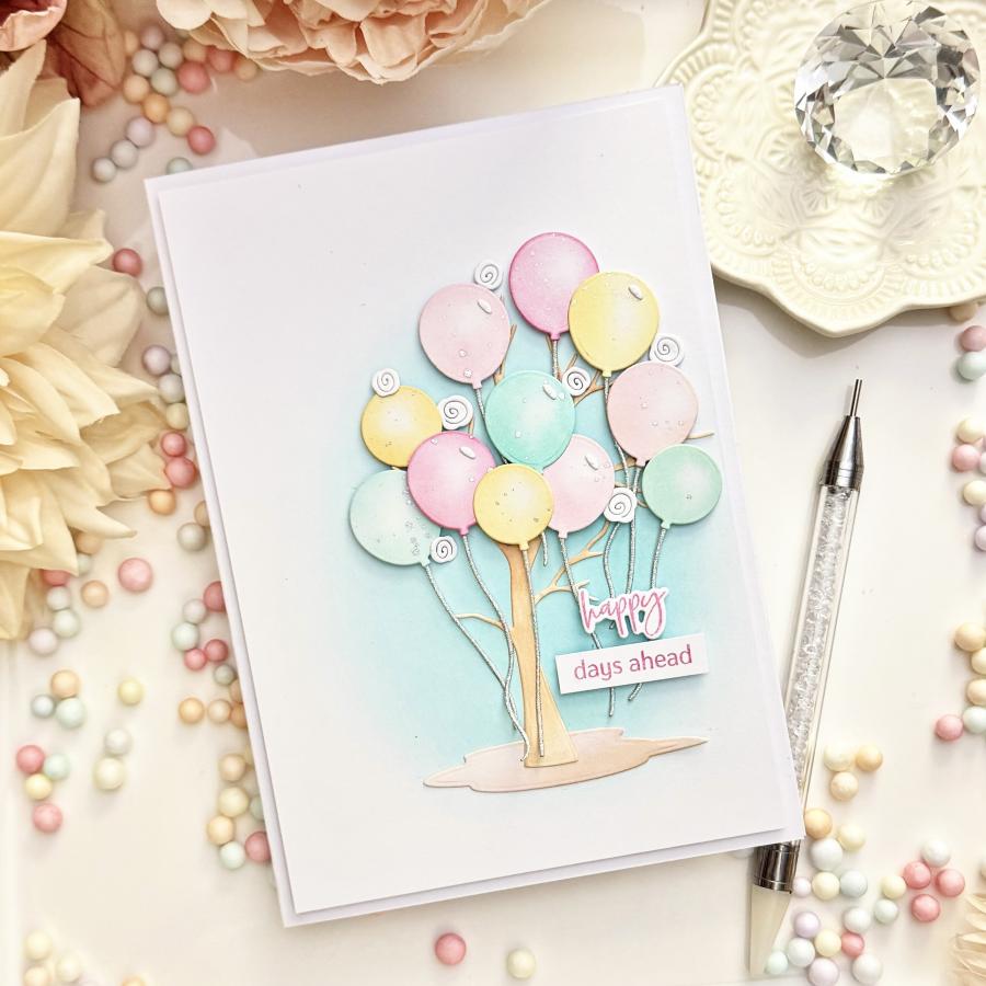 Papertrey Ink This is Big Sentiments Happy Everything Clear Stamp and Die Set balloon tree