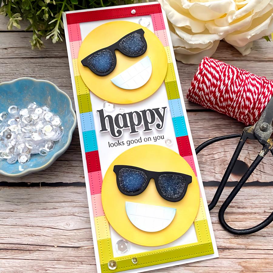 Papertrey Ink This is Big Sentiments Happy Everything Clear Stamp and Die Set smiley faces