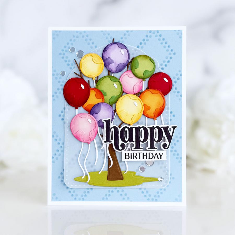 Papertrey Ink This is Big Sentiments Happy Everything Clear Stamps 1690 balloon tree