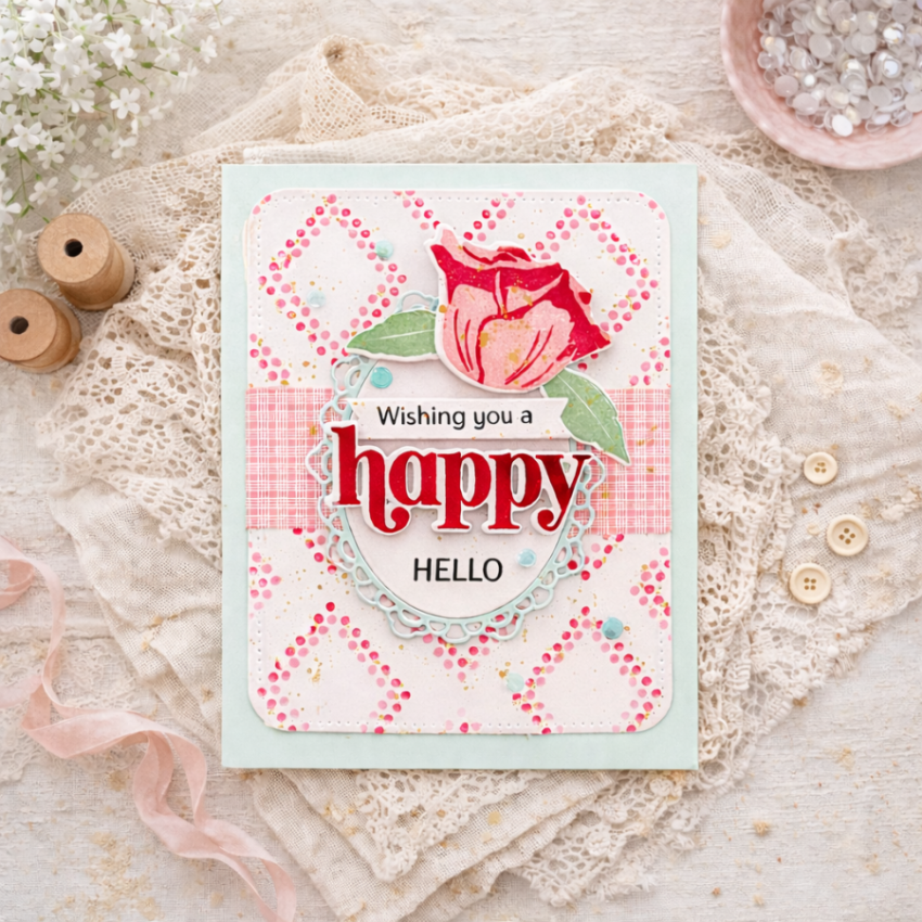 Papertrey Ink This is Big Sentiments Happy Everything Dies pti-1059 pink rose