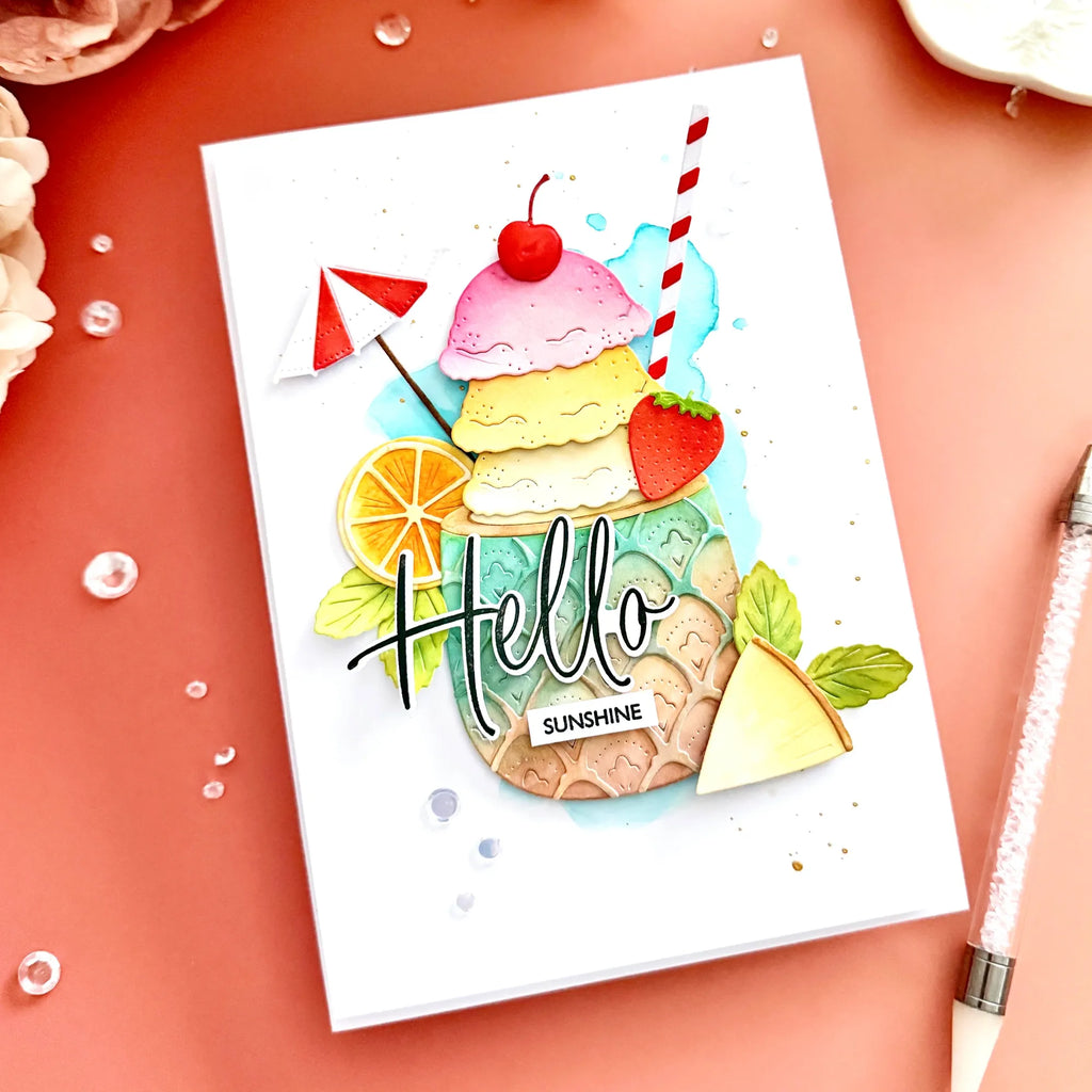 Papertrey Ink This is Big Sentiments Hello Clear Stamps 1715 hello sunshine tropical card