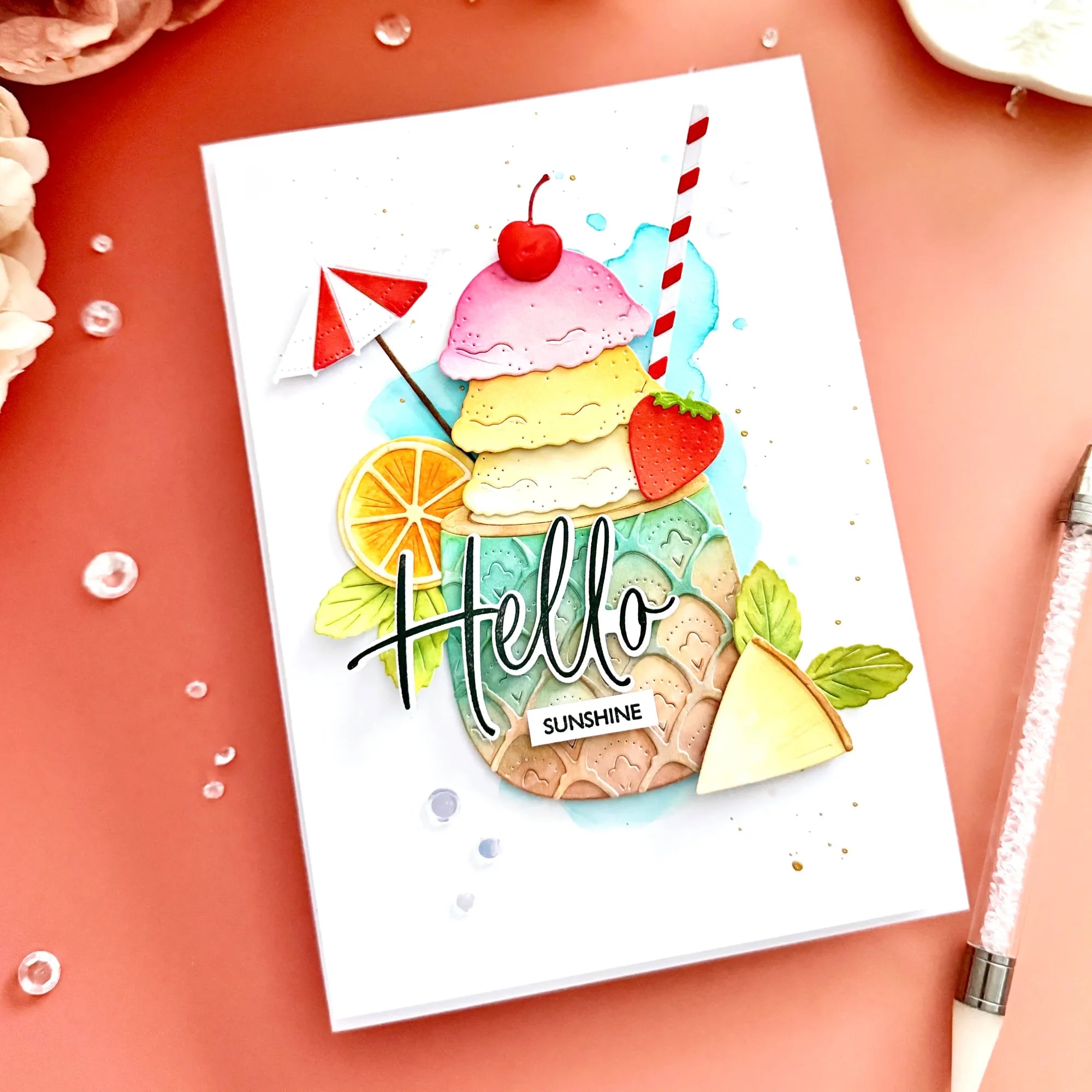 Papertrey Ink This is Big Sentiments Hello Clear Stamps 1715 hello sunshine tropical card