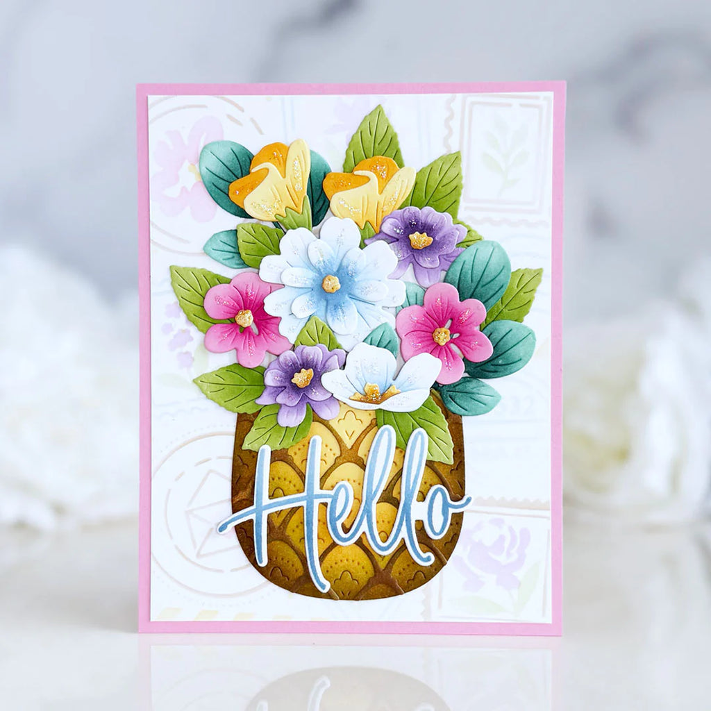 Papertrey Ink This is Big Sentiments Hello Clear Stamps 1715 pretty flowers hello card