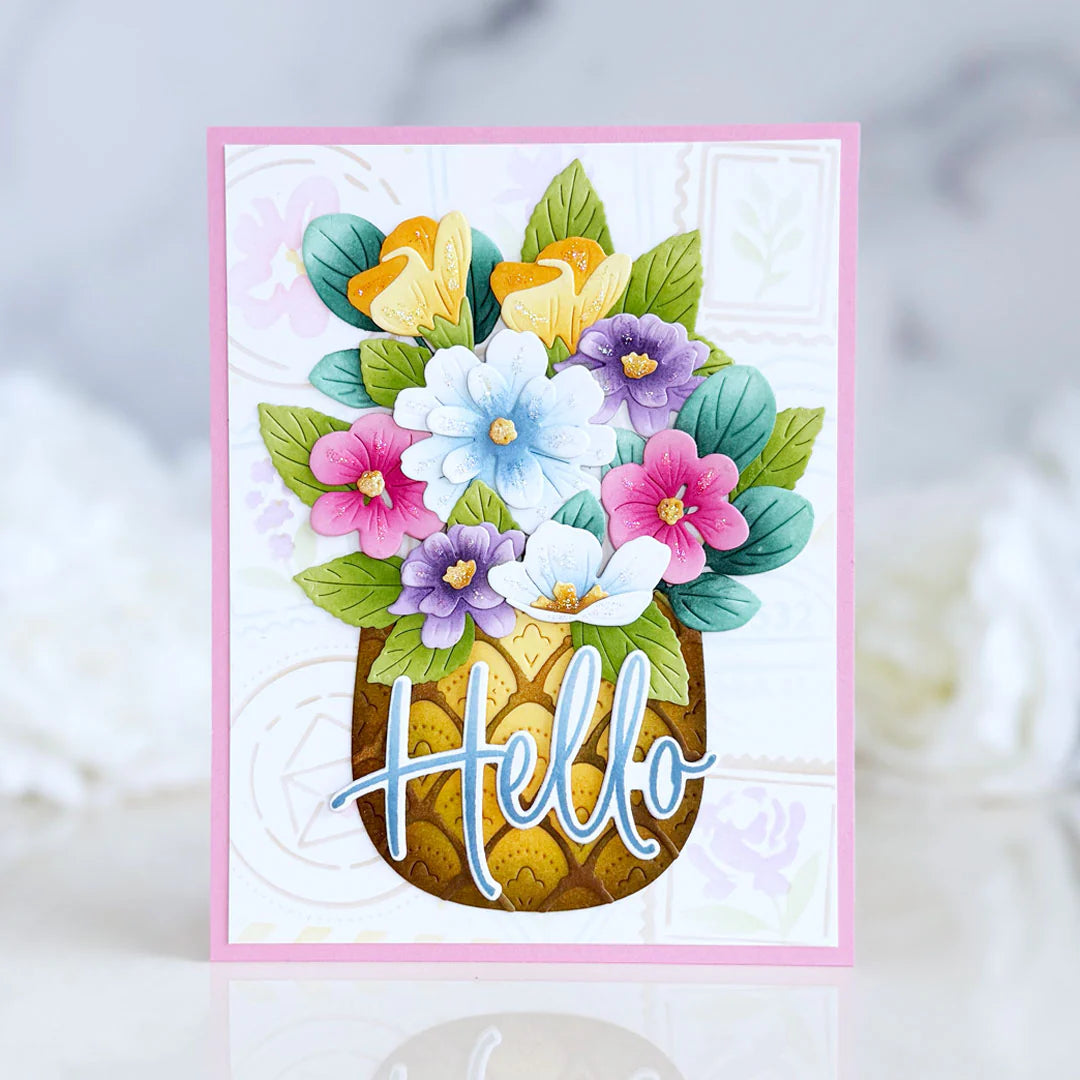 Papertrey Ink This is Big Sentiments Hello Clear Stamps 1715 pretty flowers hello card