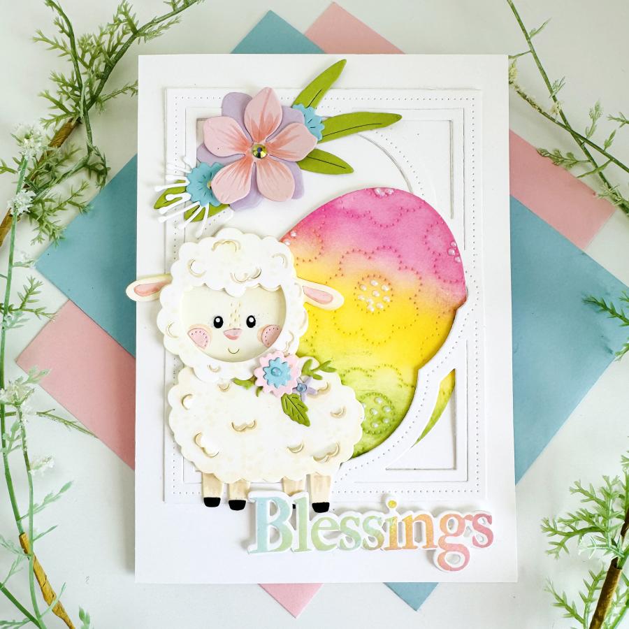 Papertrey Ink This is Big Sentiments Many Blessings Clear Stamp and Die Set rainbow