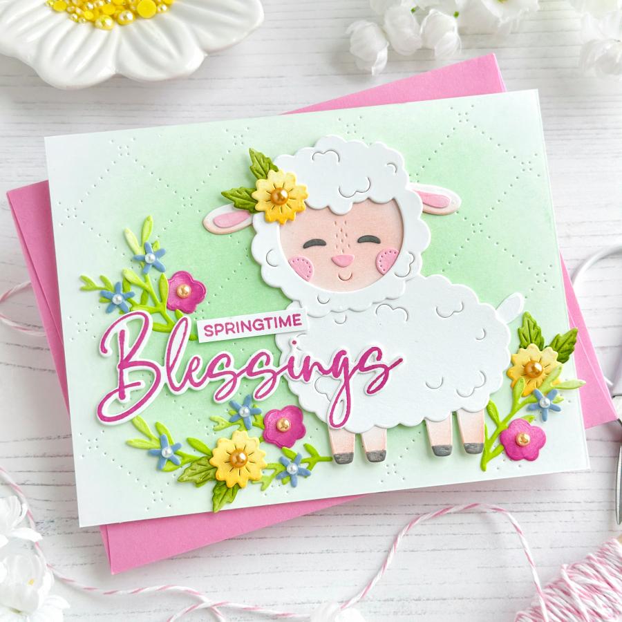 Papertrey Ink This is Big Sentiments Many Blessings Dies pti-0915 pink