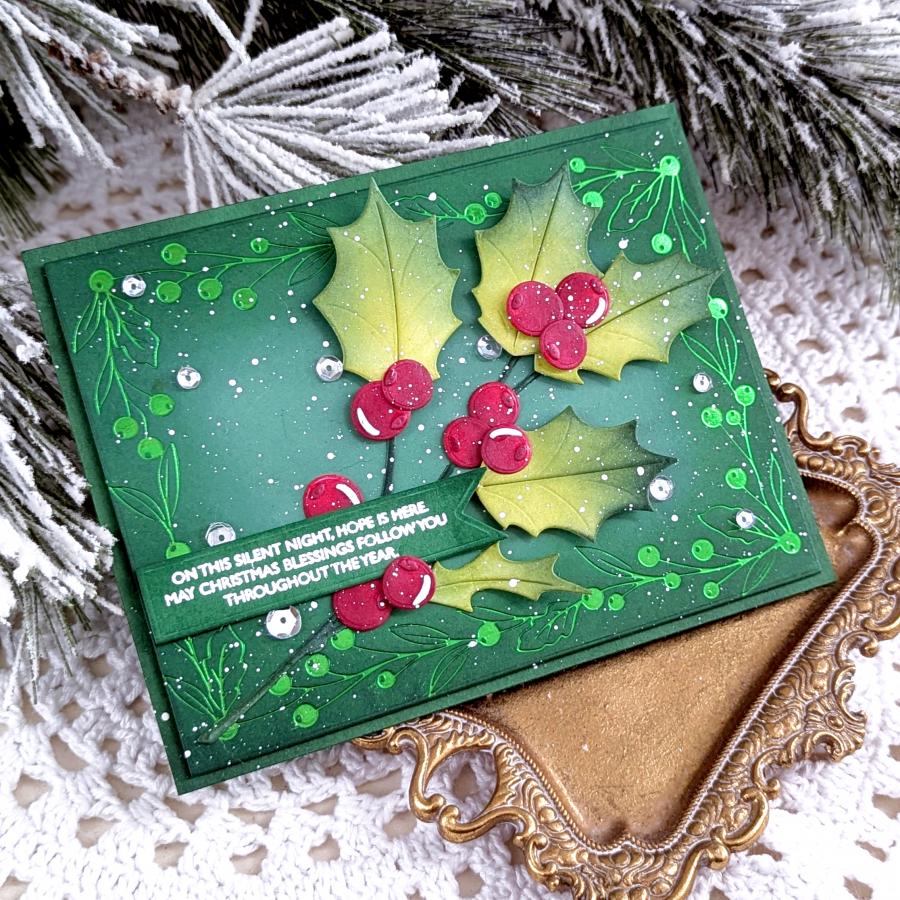 Papertrey Ink This is Big Sentiments Silent Night Clear Stamp and Die Set greenery