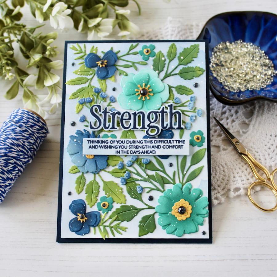Papertrey Ink This is Big Sentiments Strength Clear Stamp and Die Set blue flowers