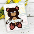 Papertrey Ink This is Big Sentiments Welcome Clear Stamps 1707 bear googly eyes hearts flowers yellow pink hexagons card