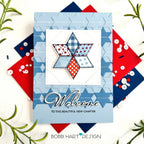Papertrey Ink This is Big Sentiments Welcome Dies pti-1095 patchwork star blue red white denim polka dots stitches card