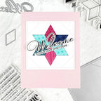 Papertrey Ink This is Big Sentiments Welcome Dies pti-1095 patchwork star stitches red blue green polka dots pink card