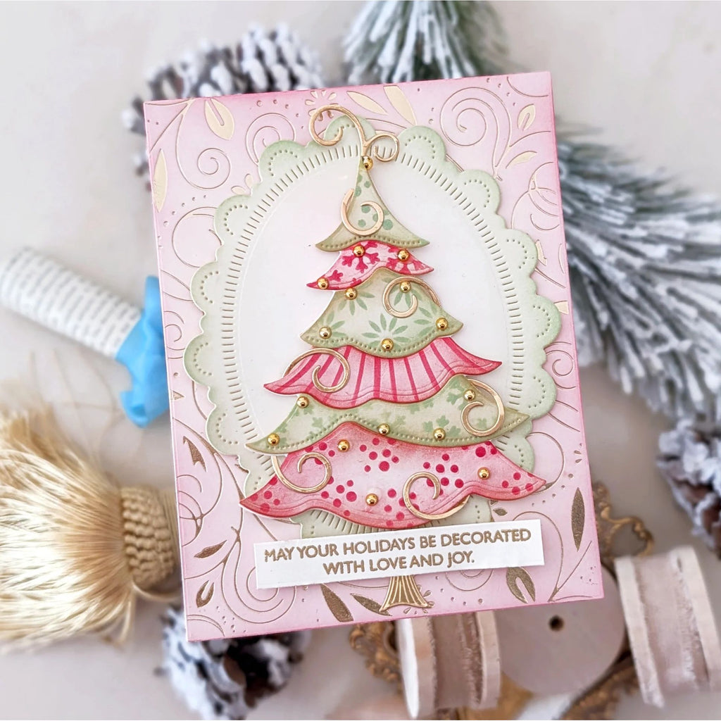 Papertrey Ink This is Big Sentiments XL Happy Holidays Clear Stamps 1733 pink christmas tree card
