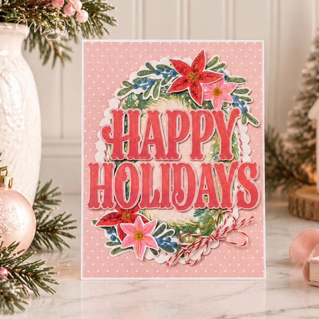 Papertrey Ink This is Big Sentiments XL Happy Holidays Dies pti-1144 holiday wreath card
