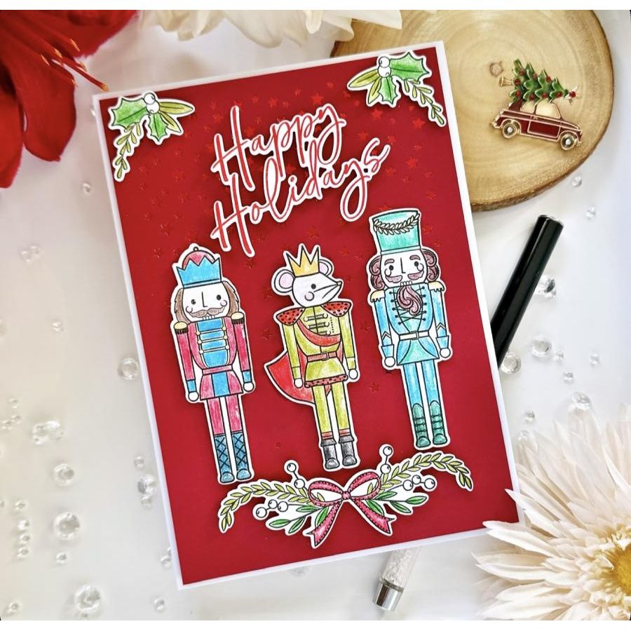 Papertrey Ink This is Bigs Sentiments:Happy Holidays Clear Stamp and Die Set greenery