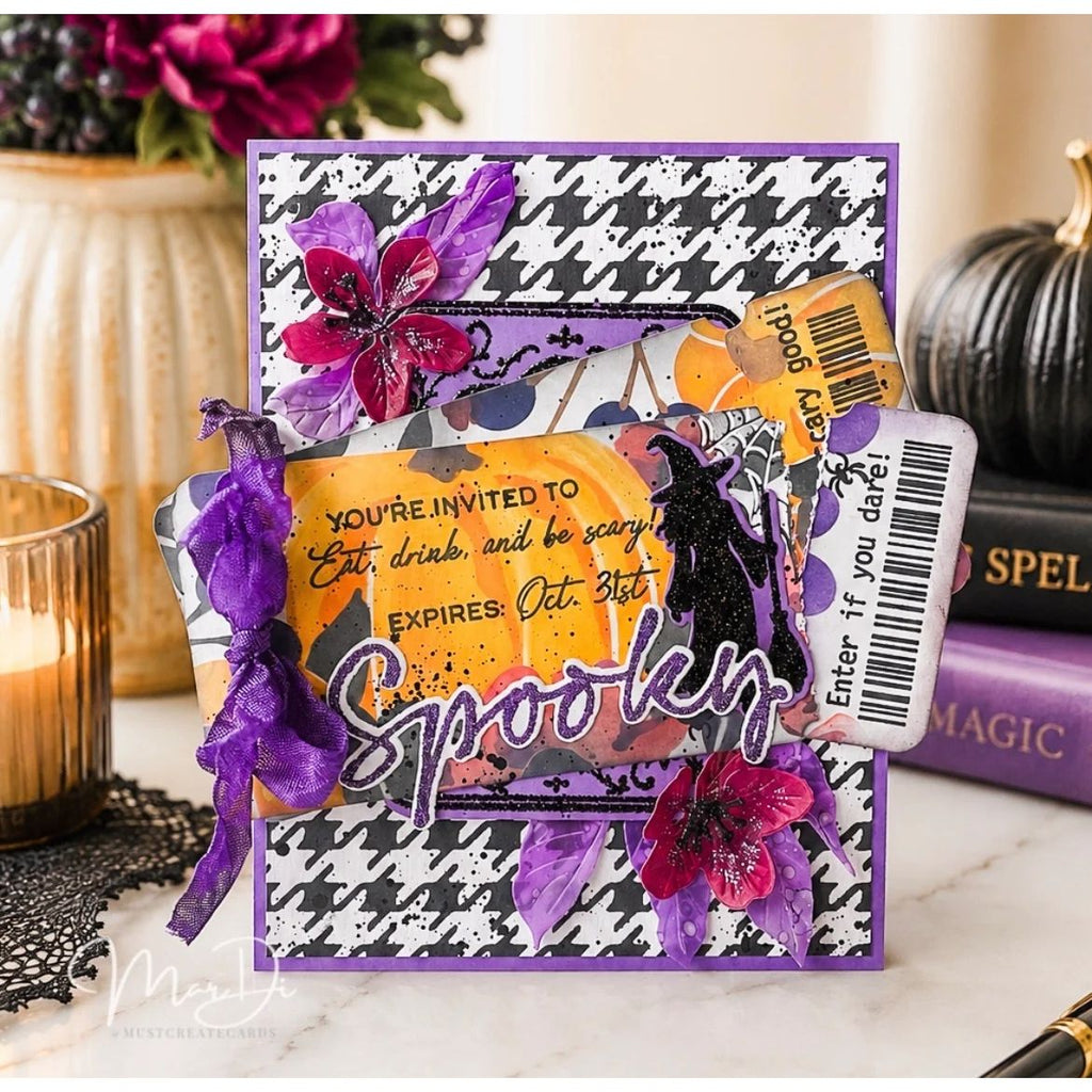 Papertrey Ink VIP Ticket Collection Halloween Clear Stamps 1726 black and white background card