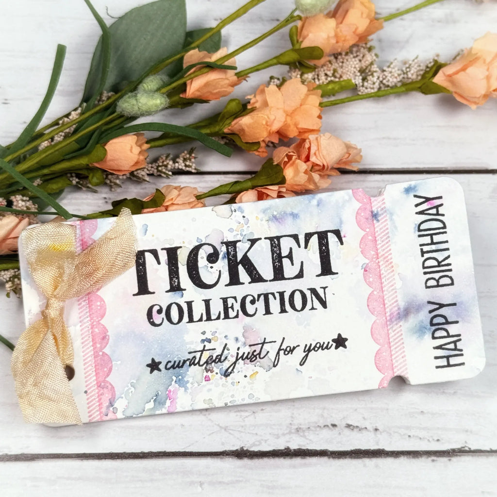 Papertrey Ink VIP Ticket Collection On the Cover Clear Stamps 1712 happy birthday ticket tag