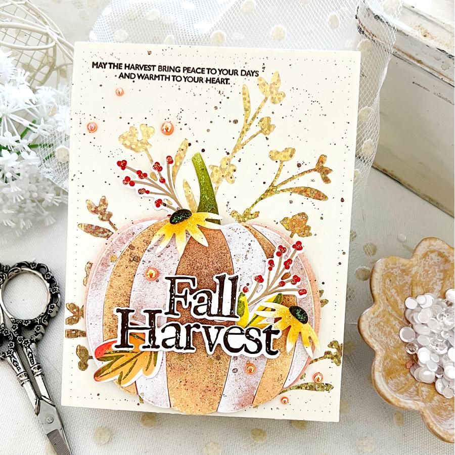 Papertrey Ink Wandering Petals Hot Foil Plate ptif-0042 pumpkin