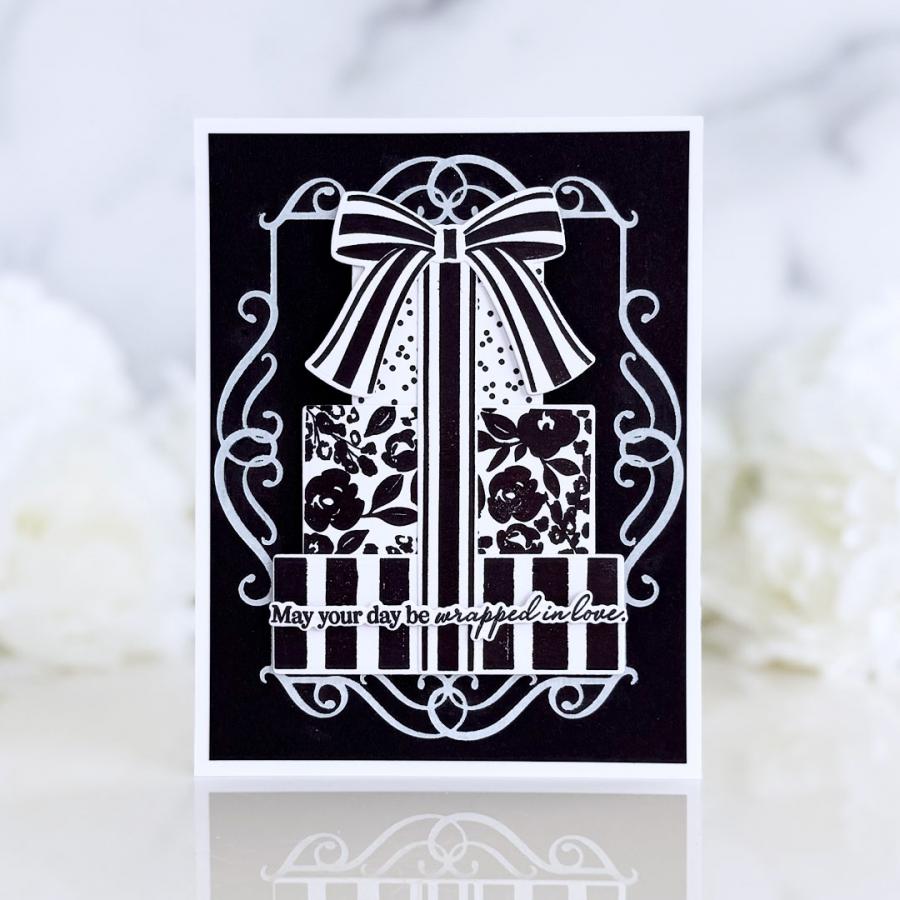 Papertrey Ink Wrapped in Love Clear Stamp and Die Set black and white