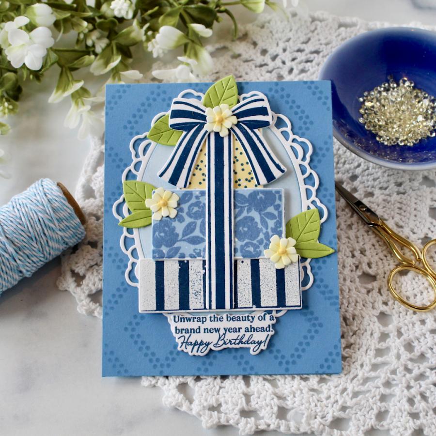 Papertrey Ink Wrapped in Love Clear Stamps 1688 blue striped bow