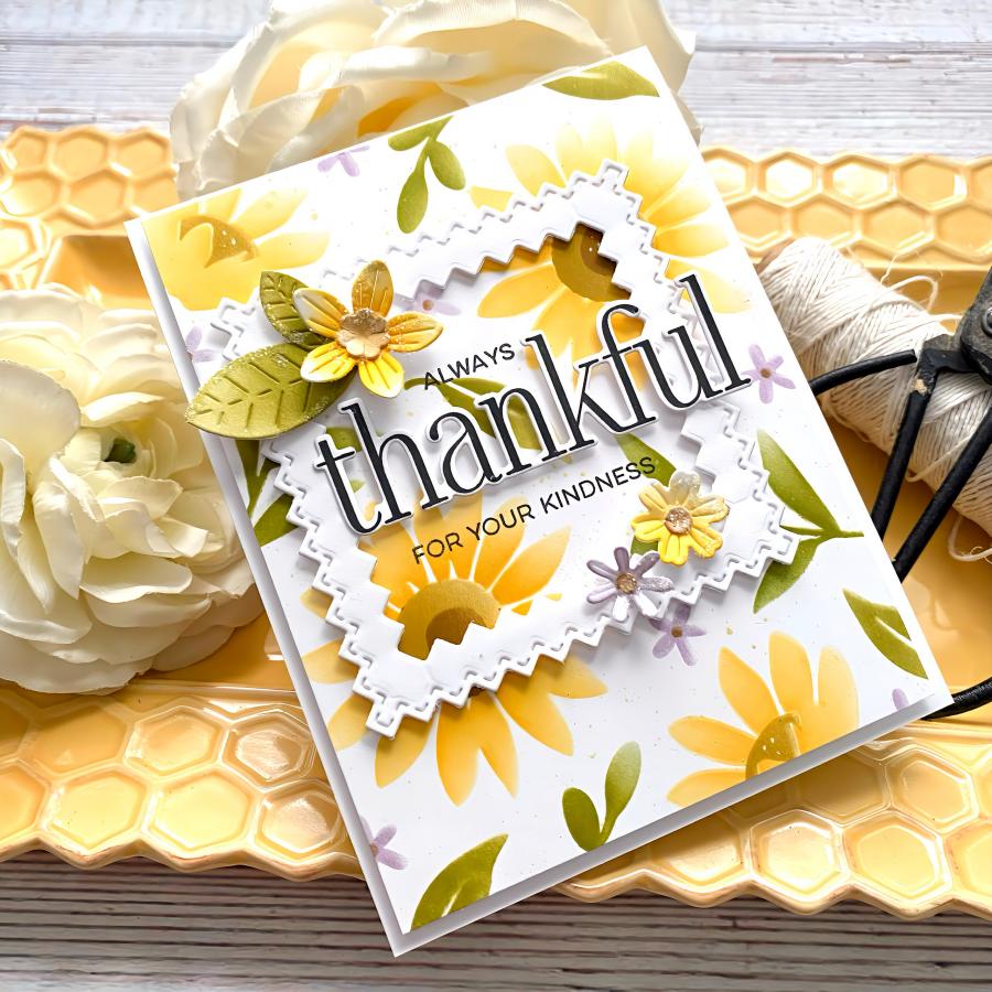 Papertrey This is Big Sentiments Thankful Dies pti-0836 sunflowers