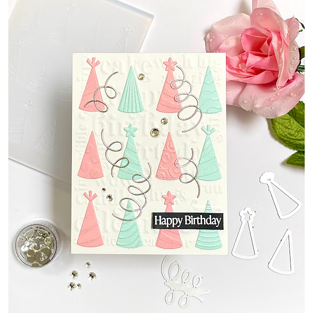 Simon Says Stamp Embossing Folder and Cutting Dies Party Time Hats sfd626 Barb Engler Repeated Birthday Hats Card | color-code:ALT01