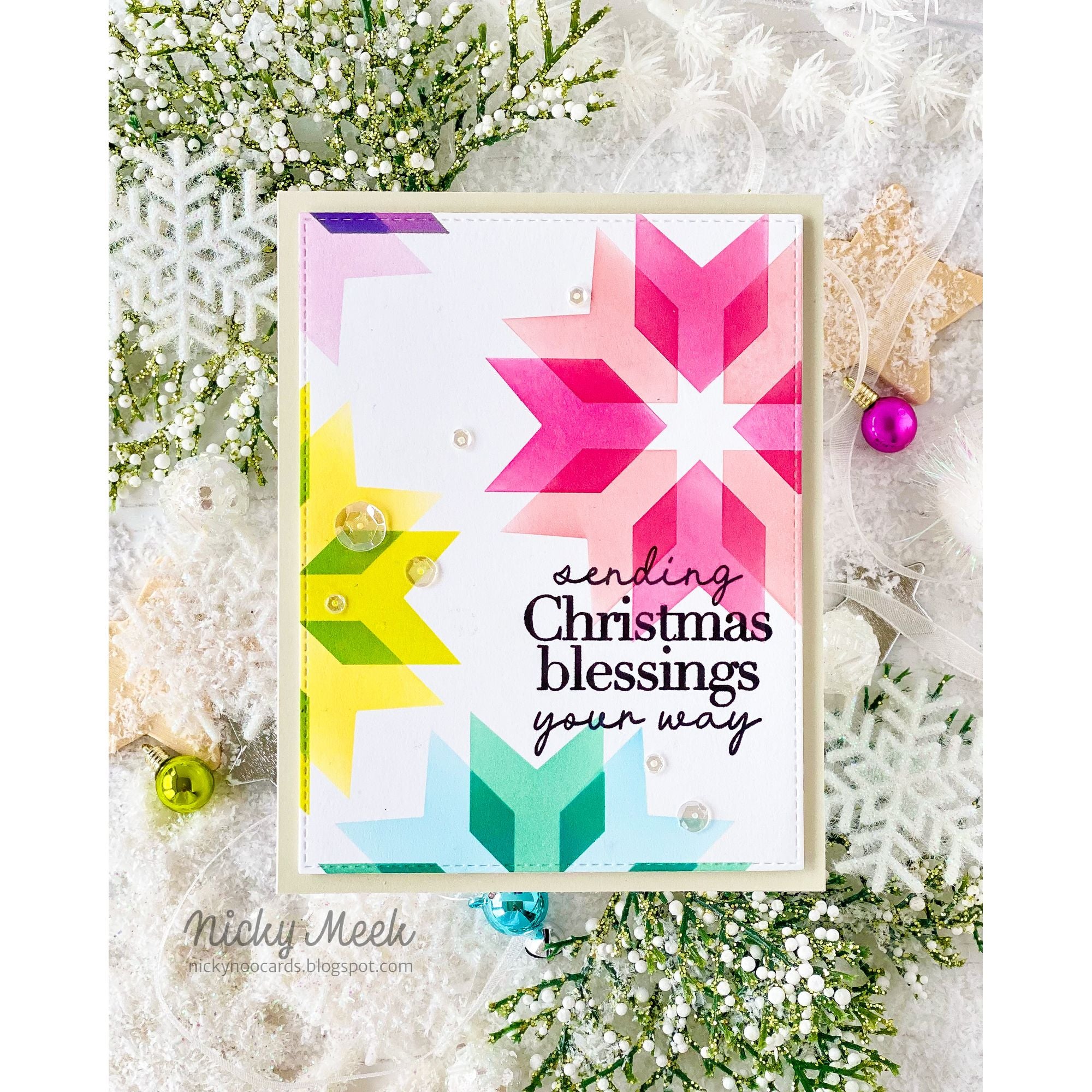 Simon Says Stamp Set of 3 Stencils Patchwork 1099mt Sugar and Spice Holiday Card