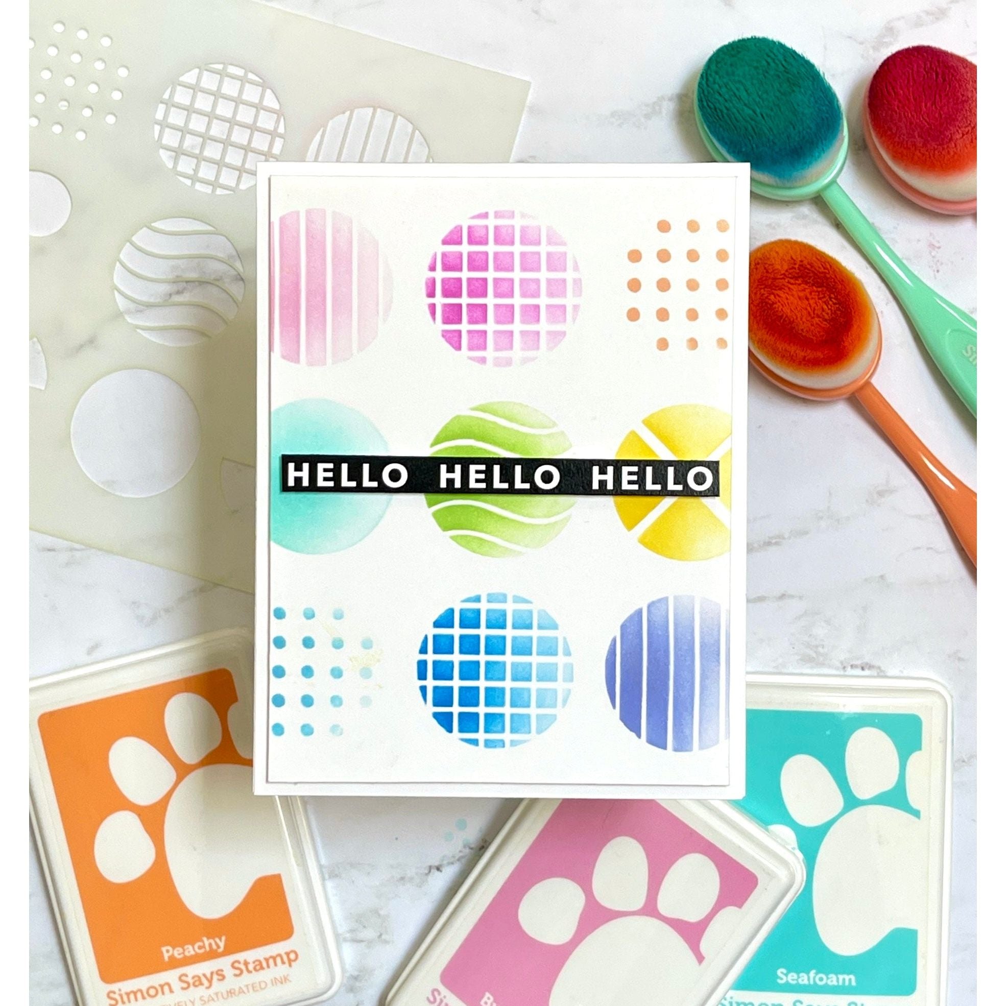 Simon Says Stamp Stencils Patterned Circles ssst221699 Stamptember Hello Card | color-code:ALT01