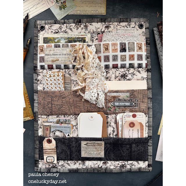 Tim Holtz Fabric Palette Neutral Bundle of 10 Fat Quarters Paula Cheney Palette Neutral Wall Pocket DIY project Tim Holtz Fabric grey pockets inserts | color-code:alt2