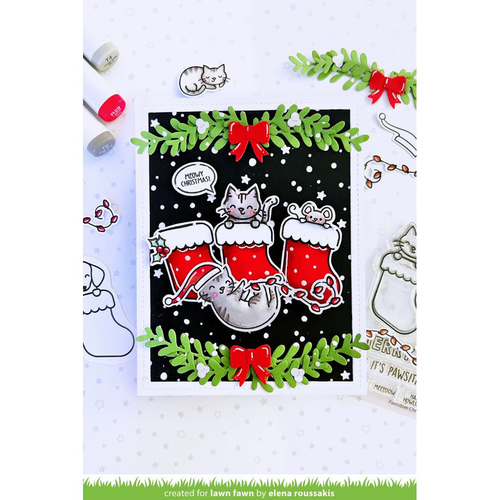 Lawn Fawn Pawsitive Christmas Clear Stamps lf2983 meowy christmas