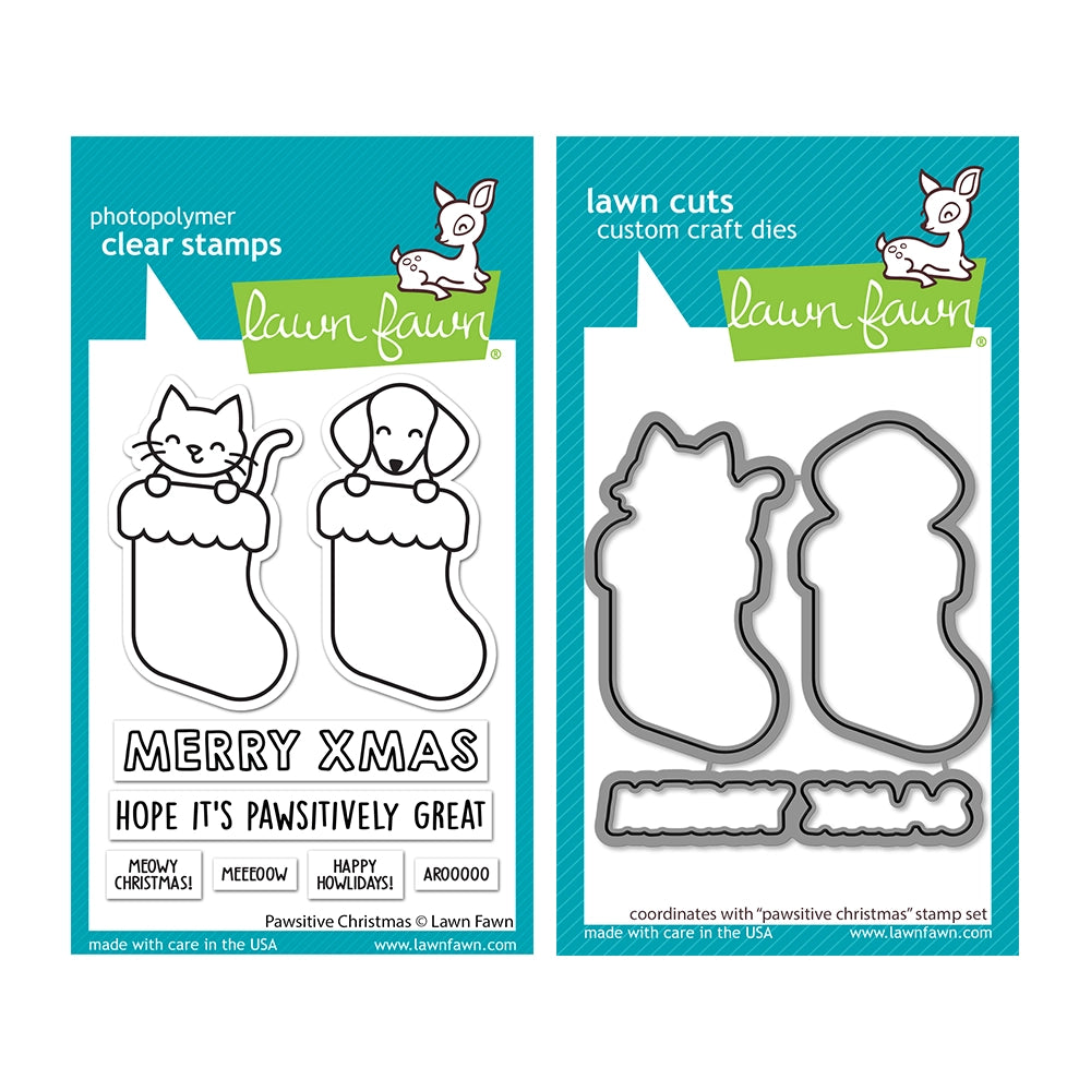 Lawn Fawn Set Pawsitive Christmas Clear Stamps and Dies