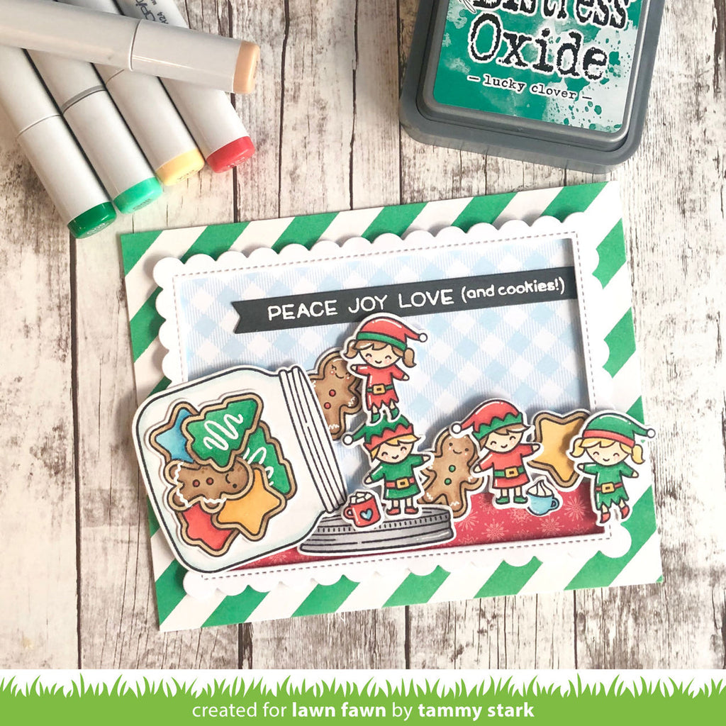 Peace Joy Love and Cookies Handmade Card with Cookies and Elves