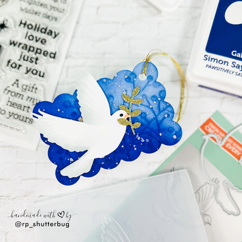 Simon Says Stamp Embossing Folder and Cutting Die Peaceful Dove sfd561 DieCember Holiday Tag
