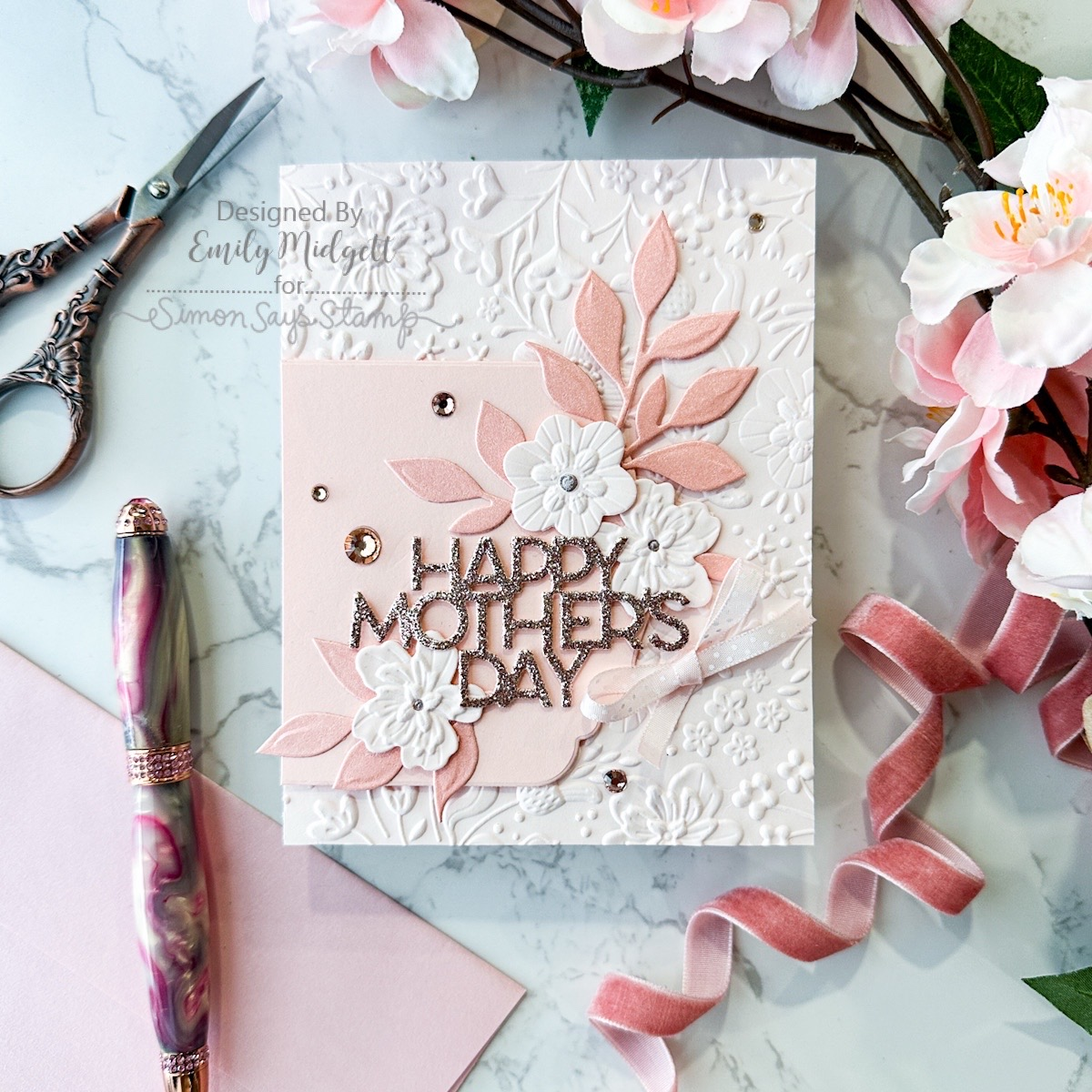 Simon Says Stamp Boho Flowers Wafer Dies sd510 STAMPtember Peach Mother's Day Card Emily Midgett | color-code:ALT03