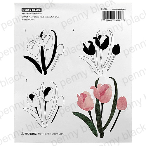 Penny Black 3D Tulip Trio Stencils, Embossing Folder, and Dies Set layering guide